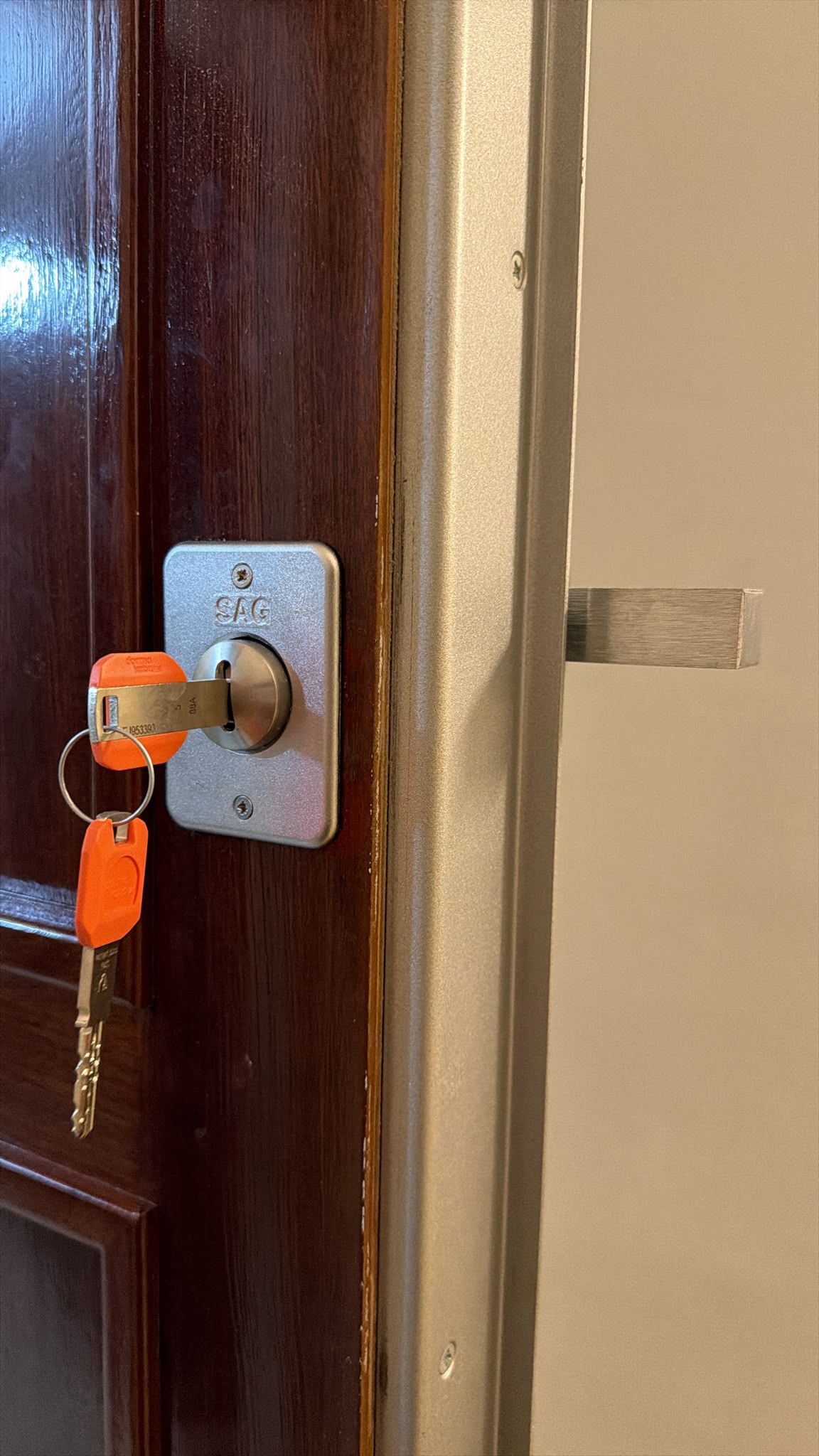Escudo de seguridad SAG con llaves en puerta